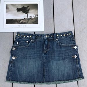 KAREN MILLAN England embellished denim skirt, sz 6